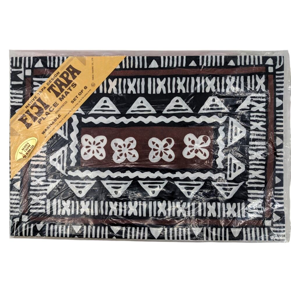 Set 6 New Deadstock Vintage 1970s FIJI TAPA PLACEMATS Tonga Trading Hand Printed